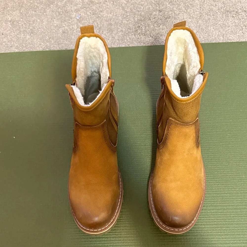 Spring Step Jovany Leather Booties EU 40 US 9 Tan Fur Lined Dual Zip Lug Sole - Picture 3 of 11